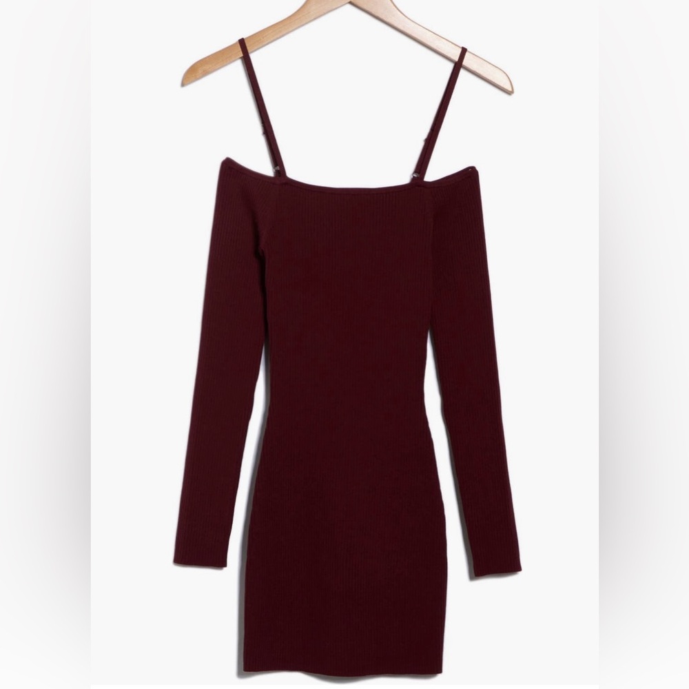 🟤NWT Good American Virgo Cold Shoulder Long Sleeve Sweater Dress in Oxblood XL - Picture 5 of 5